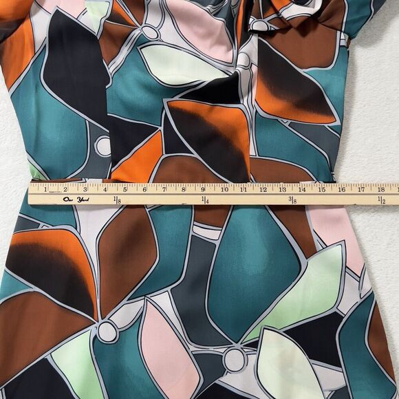 Diane Von Furstenberg Silk Mini Dress Sz 12 Multicolor Shoulder Bow Long Sleeve - Picture 12 of 14